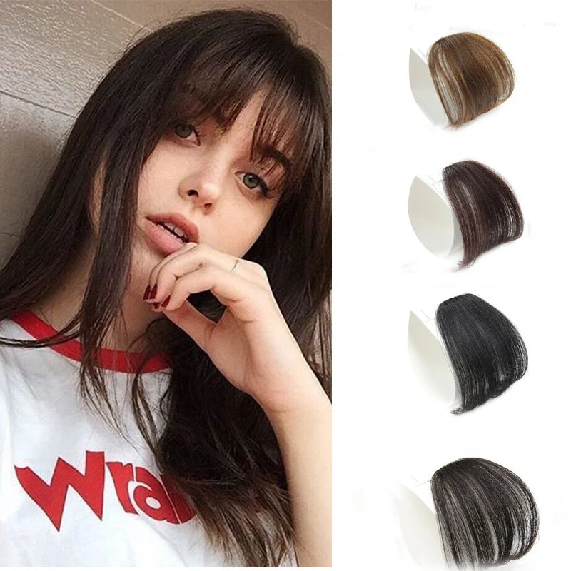 ZP Real Human Hair Fringe Extensions Front Neat Air Bangs Clip in on Bang Hair Piece for Women