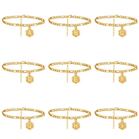 Y264 Wholesale Tobillera Gold Plated Stainless Steel Chain Copper Charm 26 Initial Letter Pendant Women Fashion Jewelry Anklets