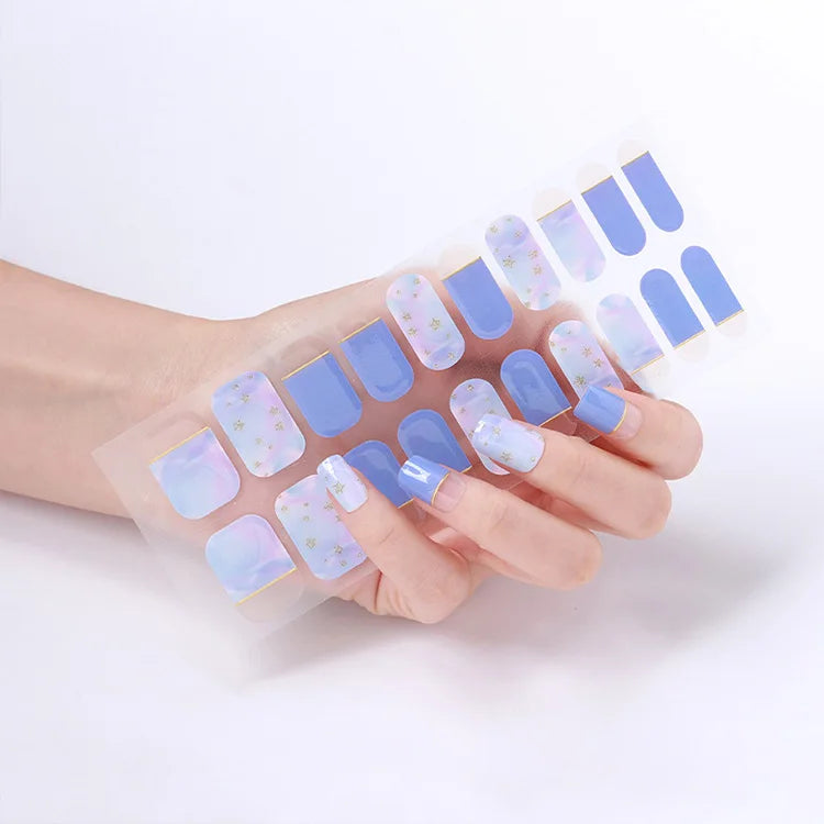 Private Label Full Wrap 2D Plastic UV Semi Cured French Nail Polish Strips with Art Design