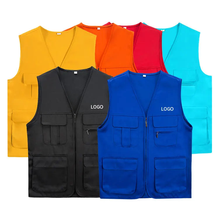 Oem Men's Oversize Utility Vest With Multiple Pockets Sleeveless for Outdoor Fishing & Hunting Custom Logo Printed Summer Fabric