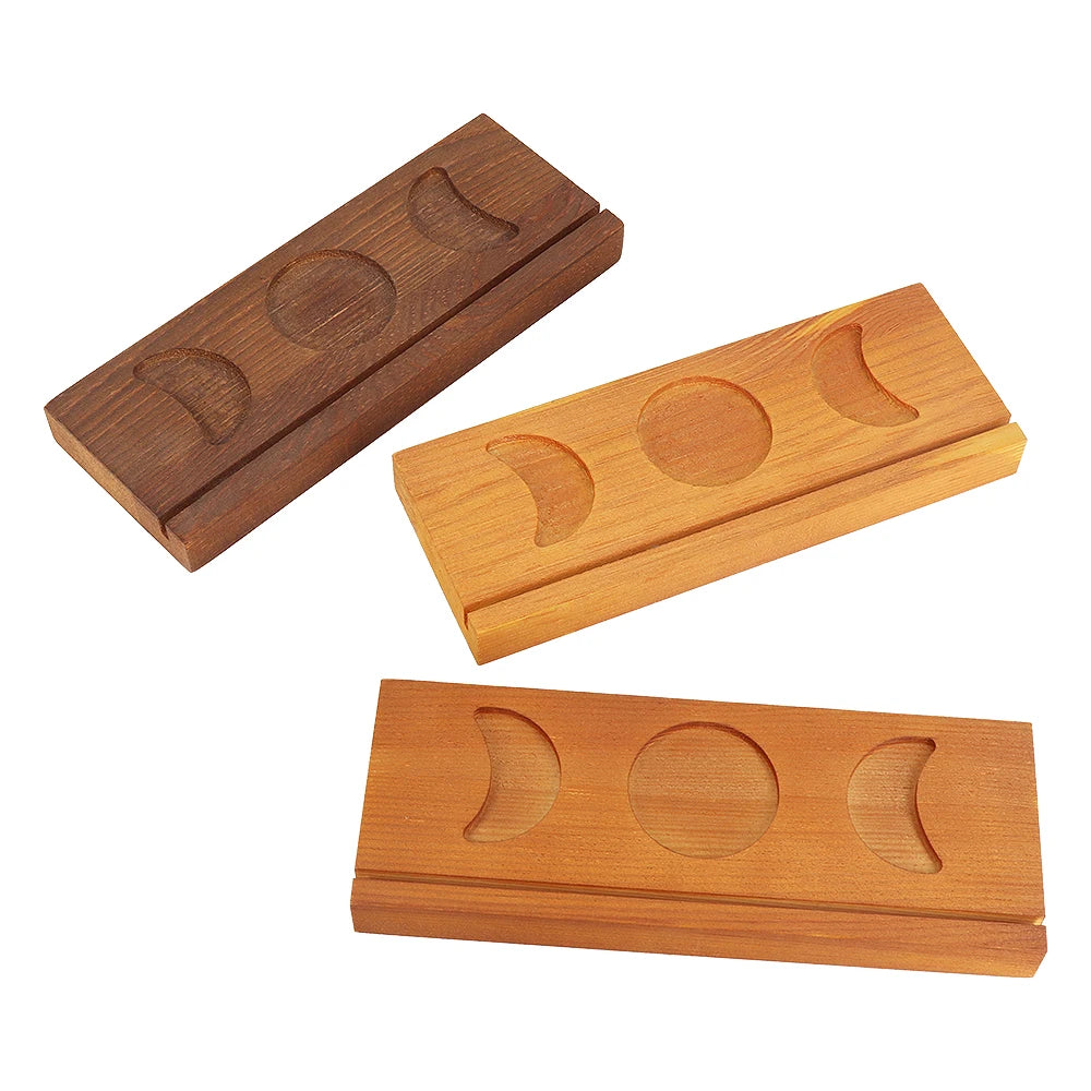 Tailai Supplier Wholesale Smooth Surface Sturdy Structure Solid Wood Moon Phase Tarot Card Stand for Card Collection showcase