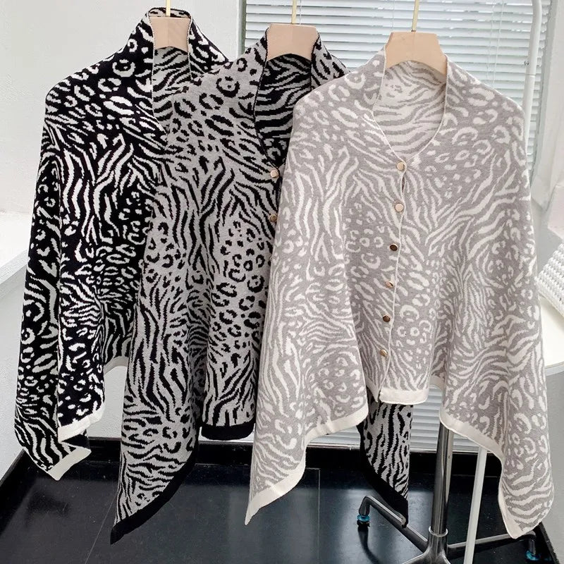Fashion Summer Women's Leopard Knitted Net Red Shoulder Outdoor Traveling Custom Pattern Scarf Cape Neck Shawl