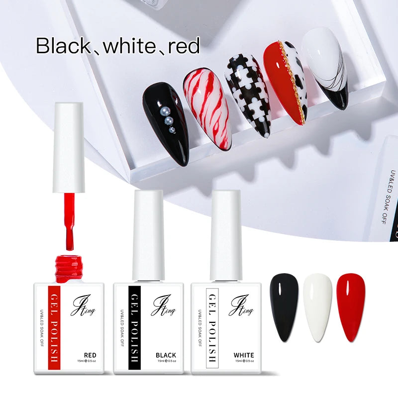 JTING Free Design Solid Pure Black White Red 3colors Uv Gel Nail Polish OEM Create Private Gel Polish Brand logo