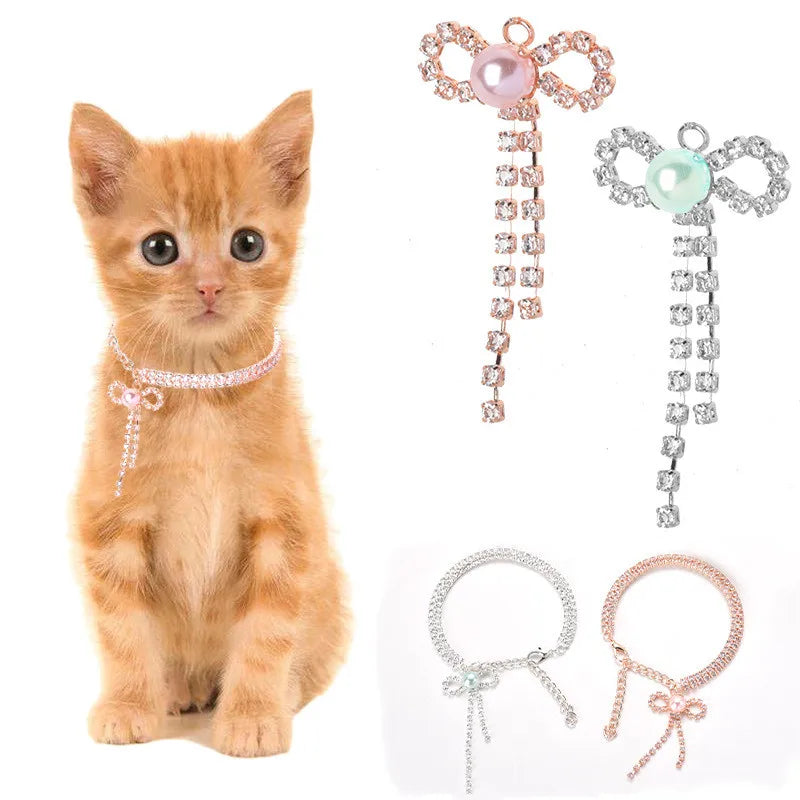 Wholesale Cute Rhinestone Hanging Knot Diamond Kawaii Necklace for Cats