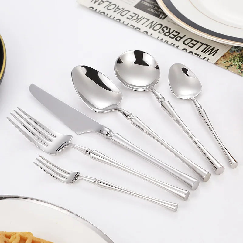 Sustainable Stainless Steel Cutlery Set Flatware Service for 6-Includes Fork Spoon Knife Mirror Polished Tableware