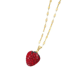 Cross-border Hot New Full Diamond Strawberry Fruit Pendant Necklace Female Titanium Steel Lip Chain Jewelry Wholesale