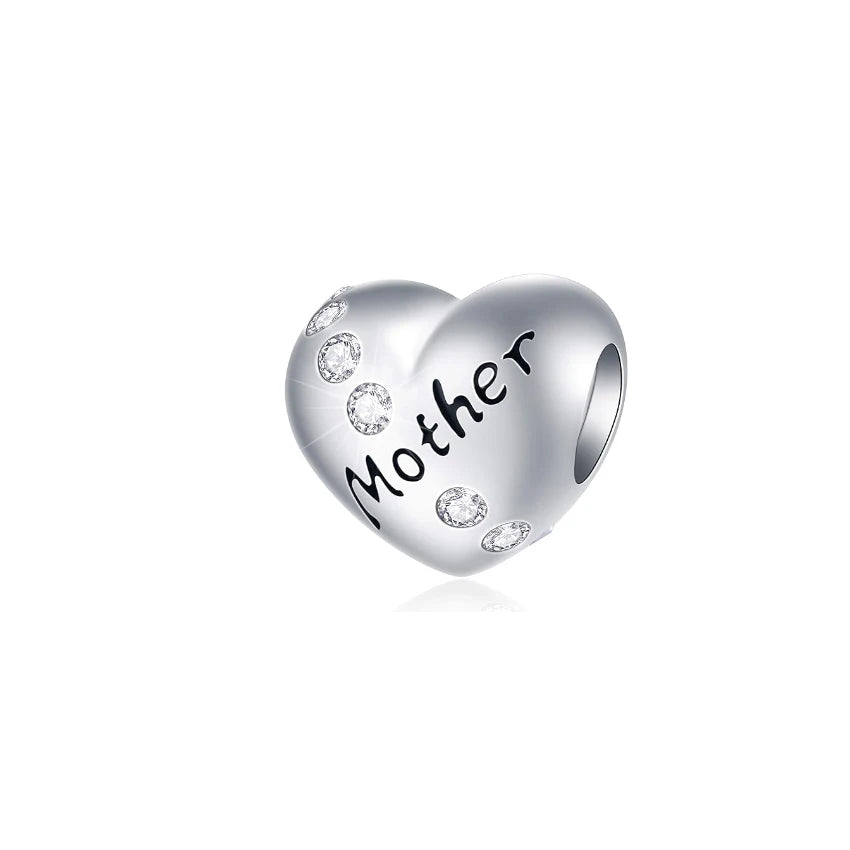 925 Sterling Silver DIY Bracelet Charm Beads Oxidation MOM Floating Heart Charm Fit Bangles Jewelry Beads Making Family Gift