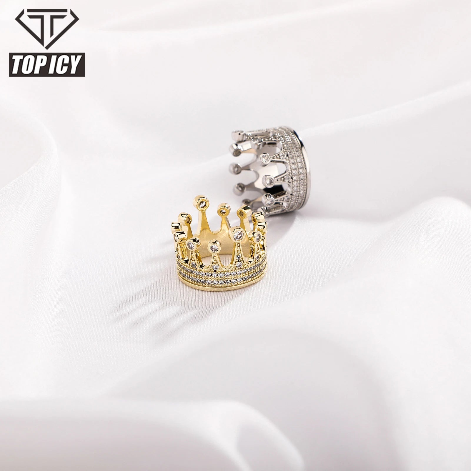 Unique Design Luxury Brass Crown Iced Out Fashion Ring Luxury Cute Queen Crown Women CZ Gold Plated Party Ring