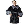 MWFur Outwear for Fashion Lady Winter Rabbit Fur Coat for Women Fashion Rabbit Fur Coat Fox Collar Belted Fox Cuff