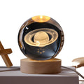 Modern 3D Wood Night Light with Warm LED Light Source Soft Crystal Ball Lamp for Bedroom Christmas Decor Planet Base Lamp