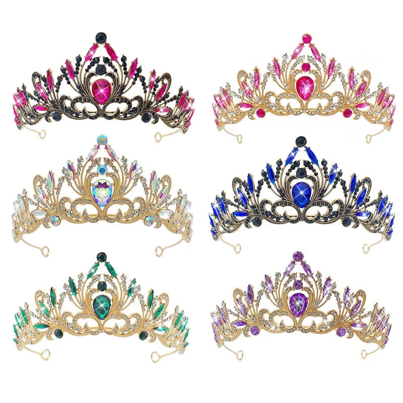 Pink Princess Wedding Bridal Pageant Rhinestone Crystal Tiaras Crown Molding Headpieces for Queens and Bridal