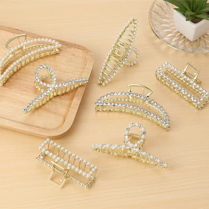 Crystal Alloy Pearl Korean Ins Style Women Large Hair Clips Girls Simple Fashion Hair Claw Clip for Women Hair Accessories