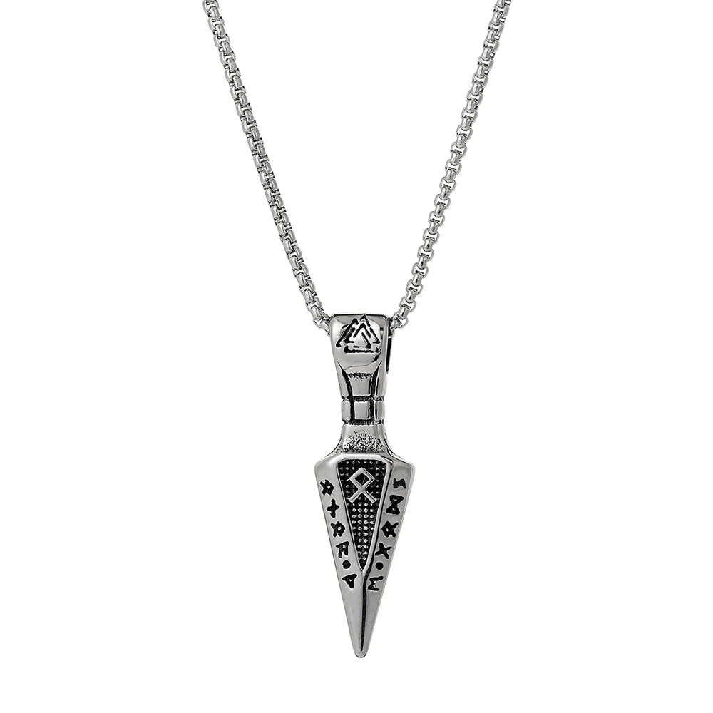 Stainless Steel Viking Runes Valknut Pendant Men's Necklace Spearpoint Arrowhead Pendant Necklace for Man