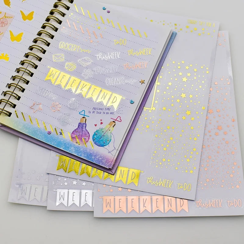 Custom Transparent Sticker Sheet Gold Foil Kiss Cut Journal Planner Sticker Sheets