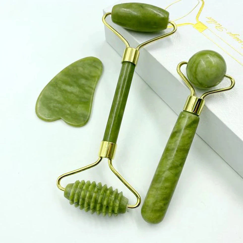 Wholesale Crystals Facial Jade Roller Gua Sha Set Amethyst Green White Black Crystals Craft Crystal Guasha Kit for Face Roller