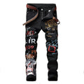 Fitspi European American Style Jeans Men's Stretch Casual Printed Straight-leg Pants Trousers