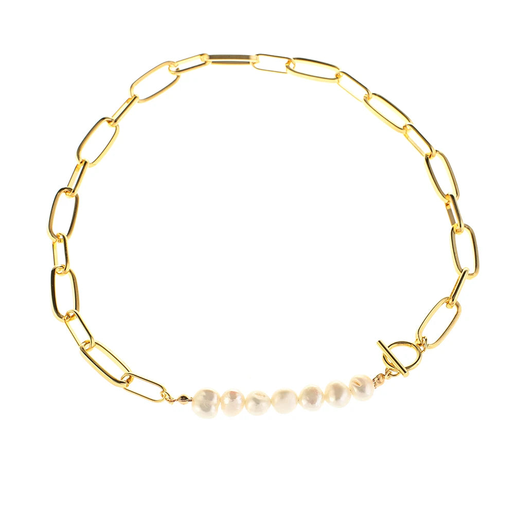 New Design Delicate Copper Geometric Link Chain 18K Gold Plated Choker Necklace for Anniversary