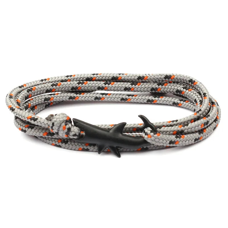 Men Women Shark Tail Hook Bracelet Fashion Handmade Nylon Cord Rope Wristband Beach Anchor Shark Bracelet