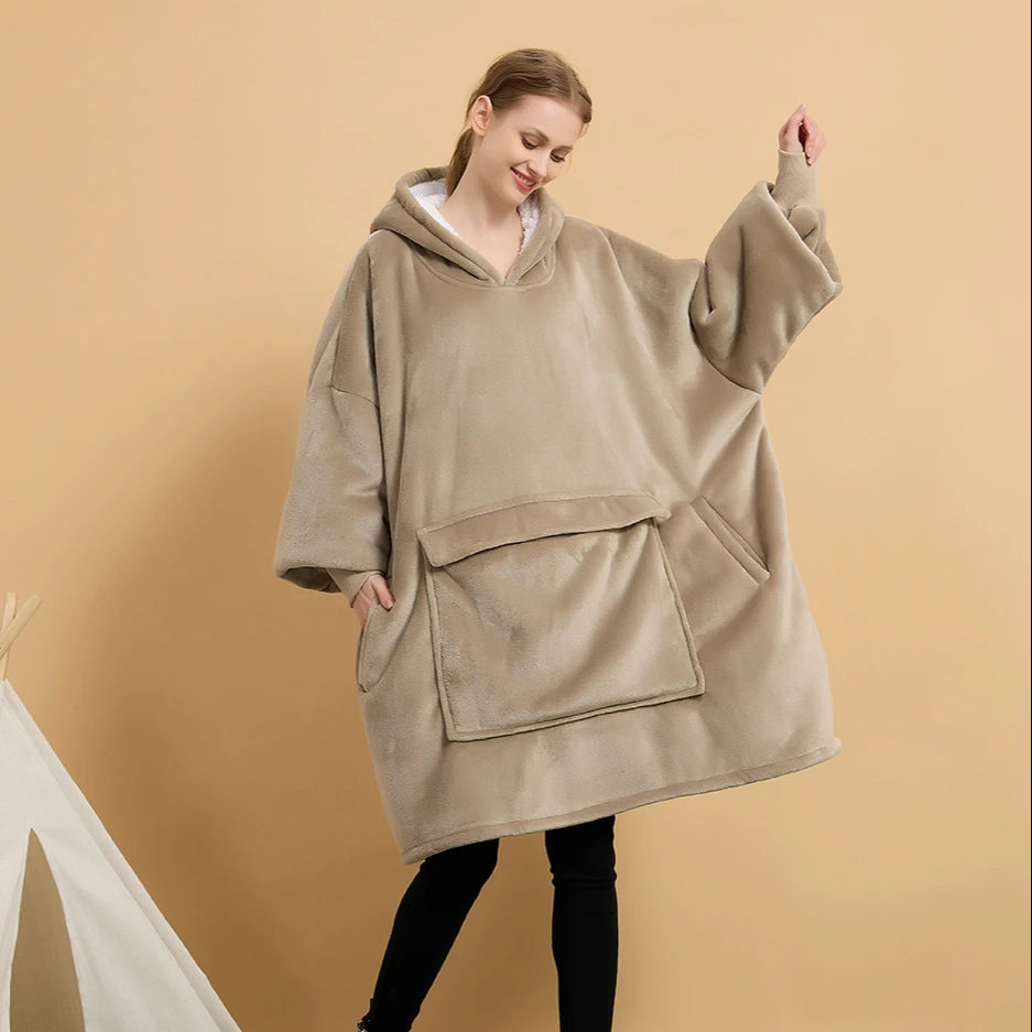 Custom Color Giant Pocket Women Men Hooded Wearable Sherpa Sweatshirt Oversized Hoodie Blanket