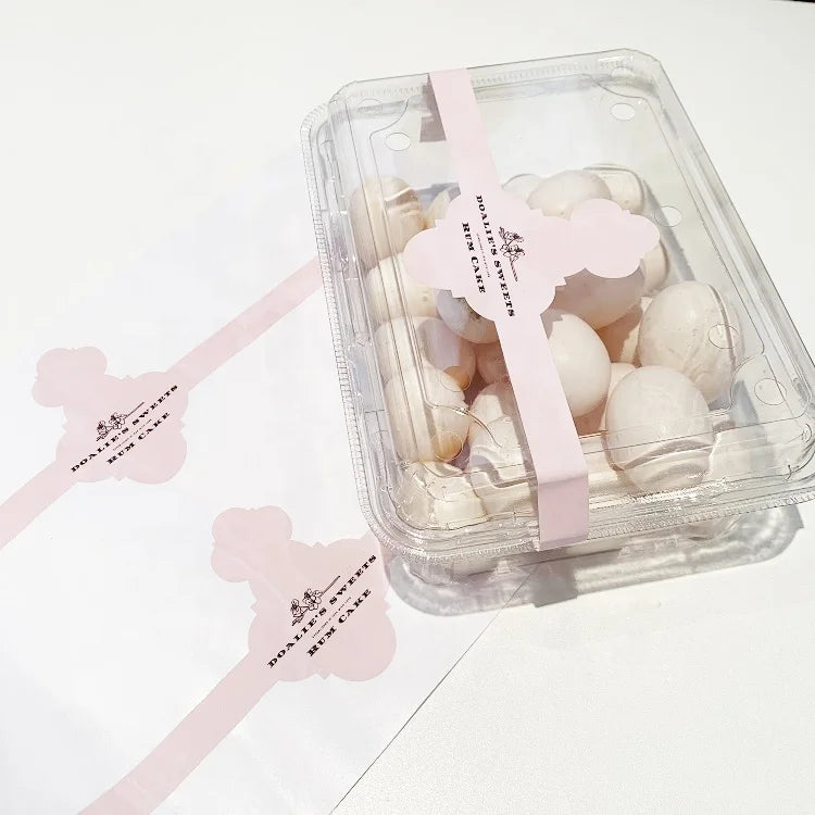 Custom Sandwich Box Cake Bread Food Takeout Paper Bag Label 2'' X 4'' Glossy Seal Roll Packaging Safety Tamper Proof Sticker