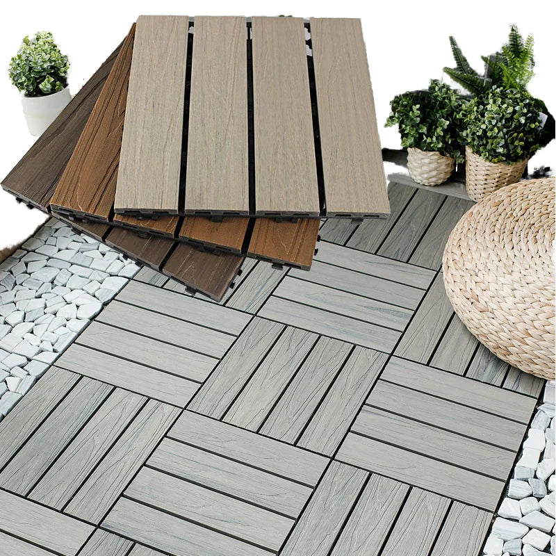 300x300 & 300x600 Interlocking Wood Deck Tiles for Garden Walkway European Style Brushed Composite Decking Tiles for Outdoor Use