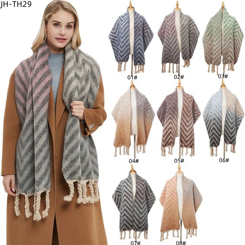 Landfond Accessory Winter Women's Hand-knotted Tassel Woven Scarf Warm Diamond Pattern Soft Scarf