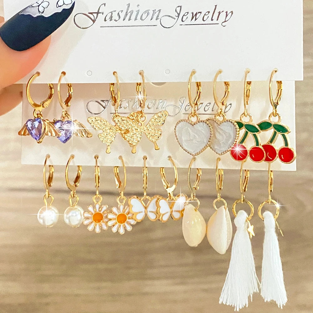 VKME Trend Heart Shell Earrings Butterfly Flower Pearl Earrings for Women Jewelry