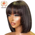 Wholesale Smooth Double Drawn Bob Wig With Bang 12inches Straight Colored Vietnamese Bob Wig Human Hair Lace Front Glueless