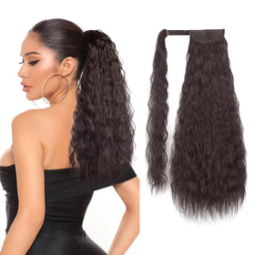 Corn Wavy Curly Wrap Around Clip in Wigs Synthetic Ponytail Hair Extensions Long Ombre Colored New 22inch 50cm Super Wave