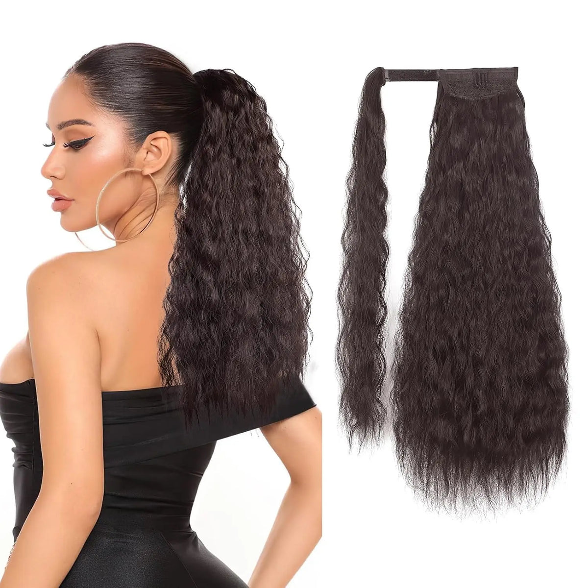 Corn Wavy Curly Wrap Around Clip in Wigs Synthetic Ponytail Hair Extensions Long Ombre Colored New 22inch 50cm Super Wave MegaBDM