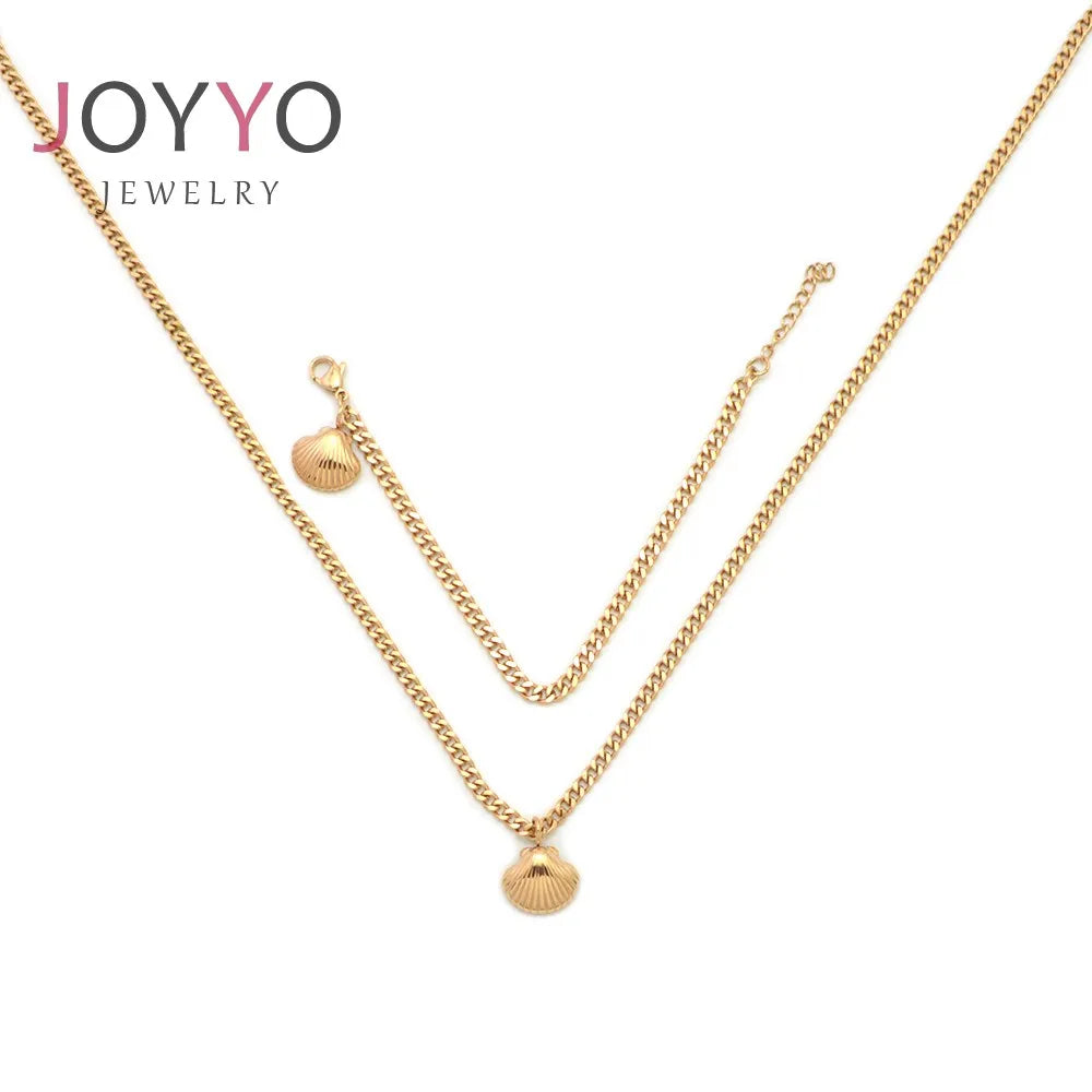 2022 Fashion Gold Plated Jewelry Set Sea Shell Necklace with Bracelet for Women