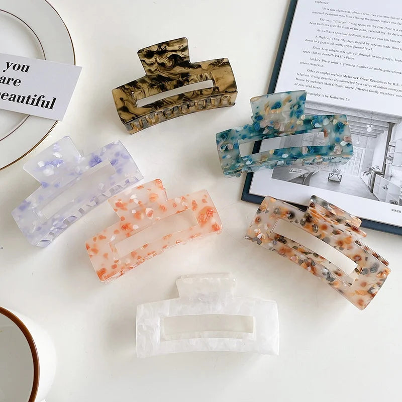Large Rectangle 10cm Big Decorative Minimalist Painting Hair Accessories Marble Hair Clamp Acetate Acrylic Hair Claw Clips