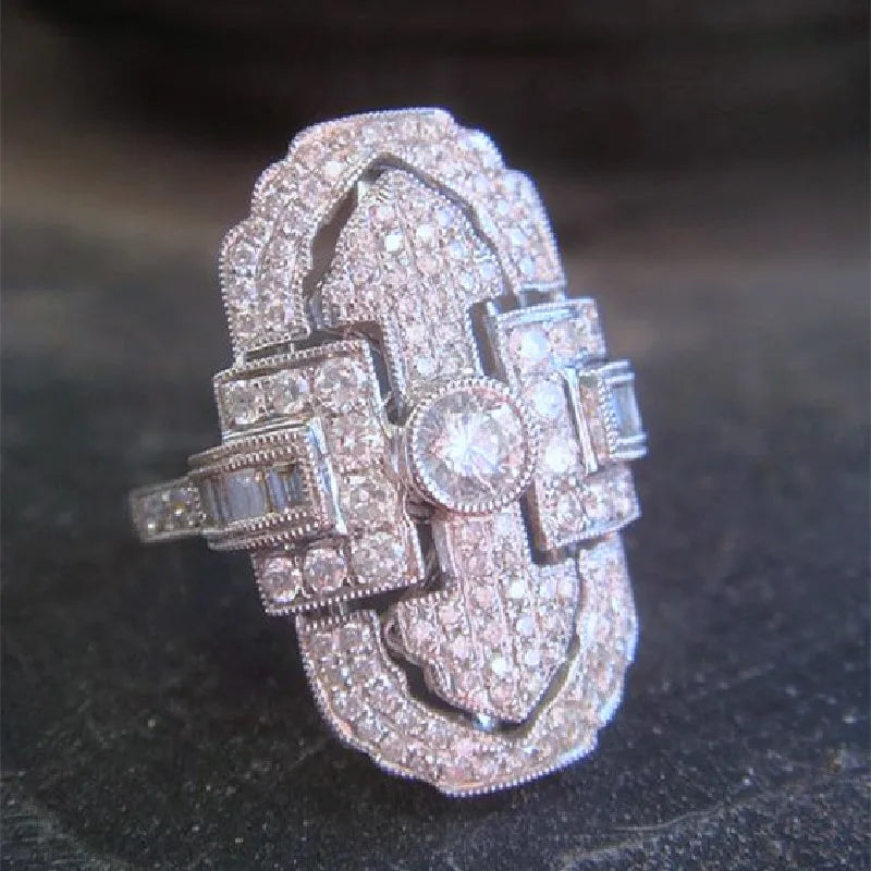 CAOSHI Hot Sale Micro Paved Cubic Zircon Finger Decoration Accessories Fashion Silver Plated Imitate Moissanite Ring