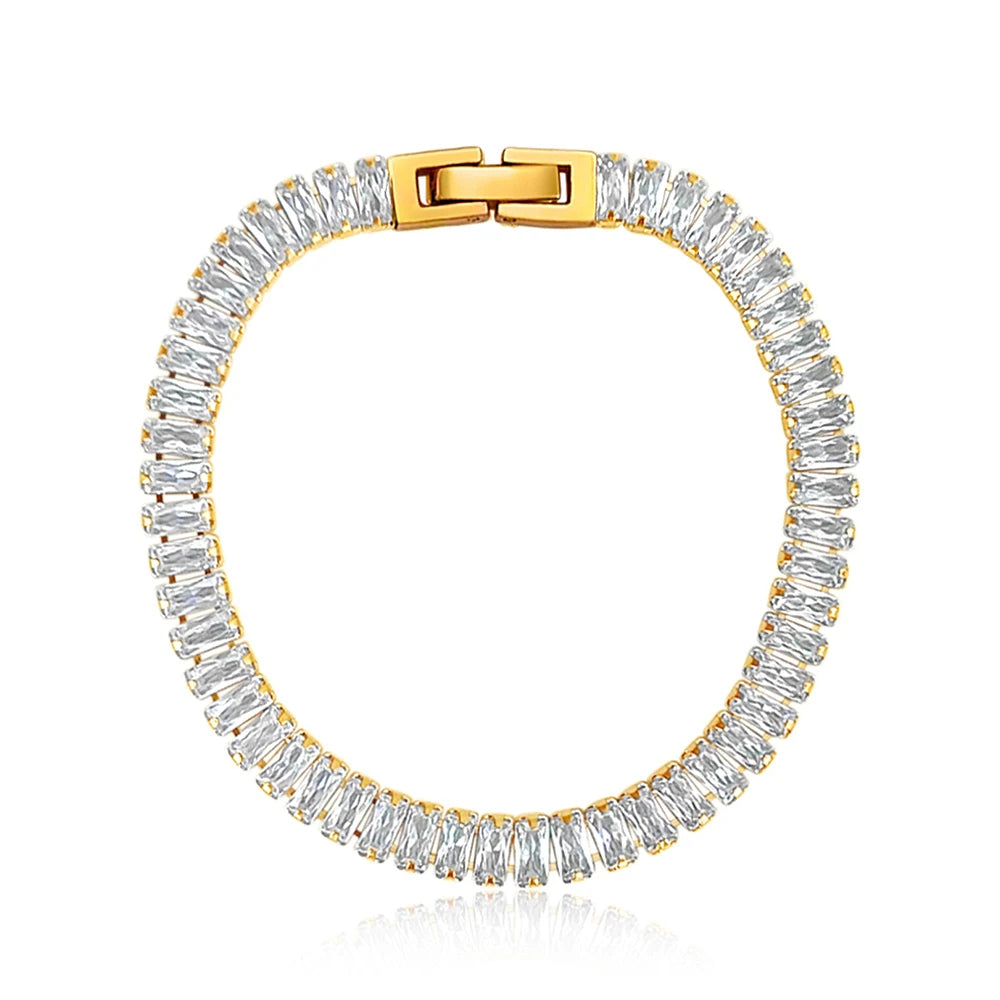 Dainty Shiny Cubic Zirconia Diamond Tennis Bracelet Femme 18K Gold Plated Stainless Steel Bracelet for Women Waterproof Jewelry