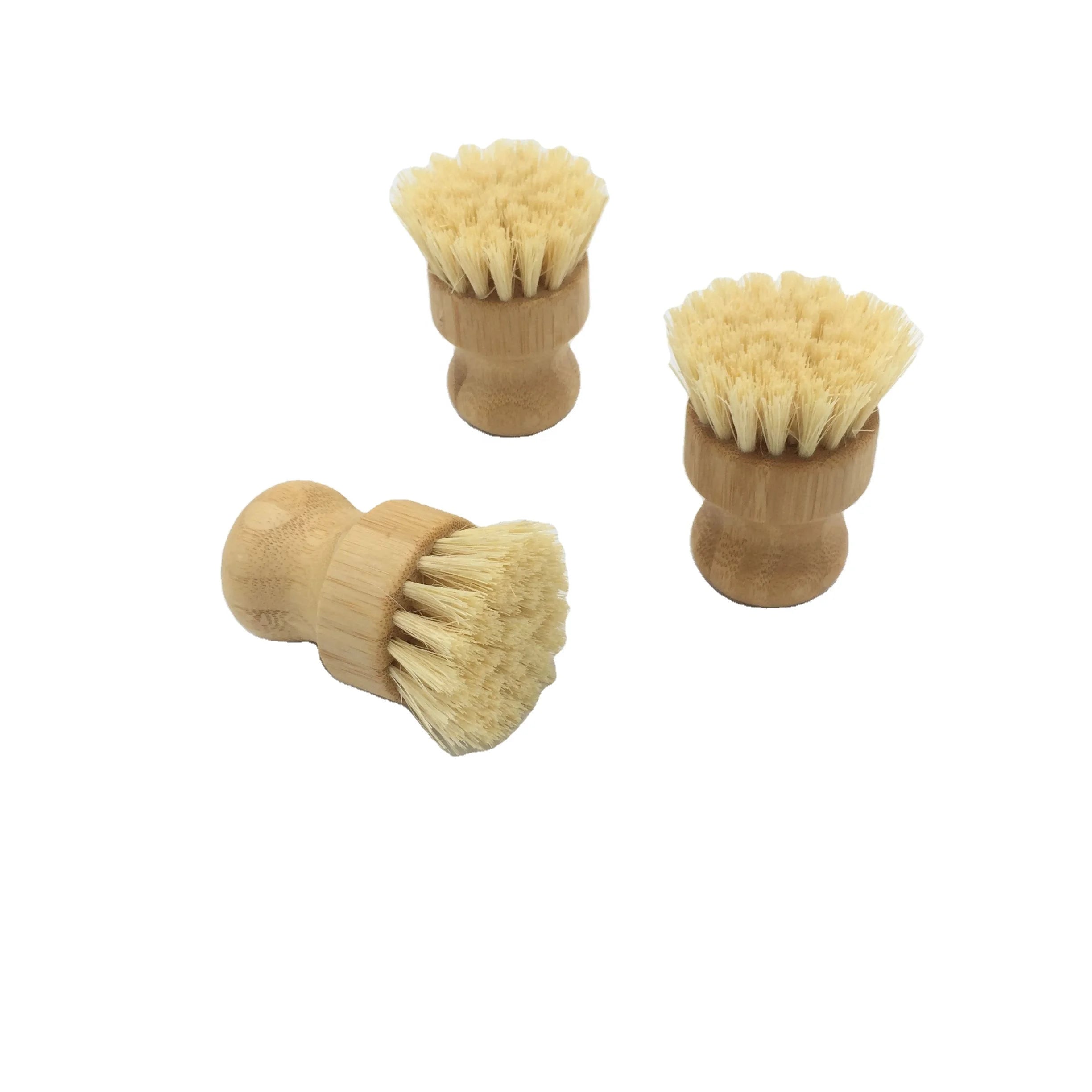 Bamboo Dish Scrub Brushes Natural Sisal Bristles Kitchen Cleaning Brushes Cast Iron Pan/Pot Washing Scrubbers