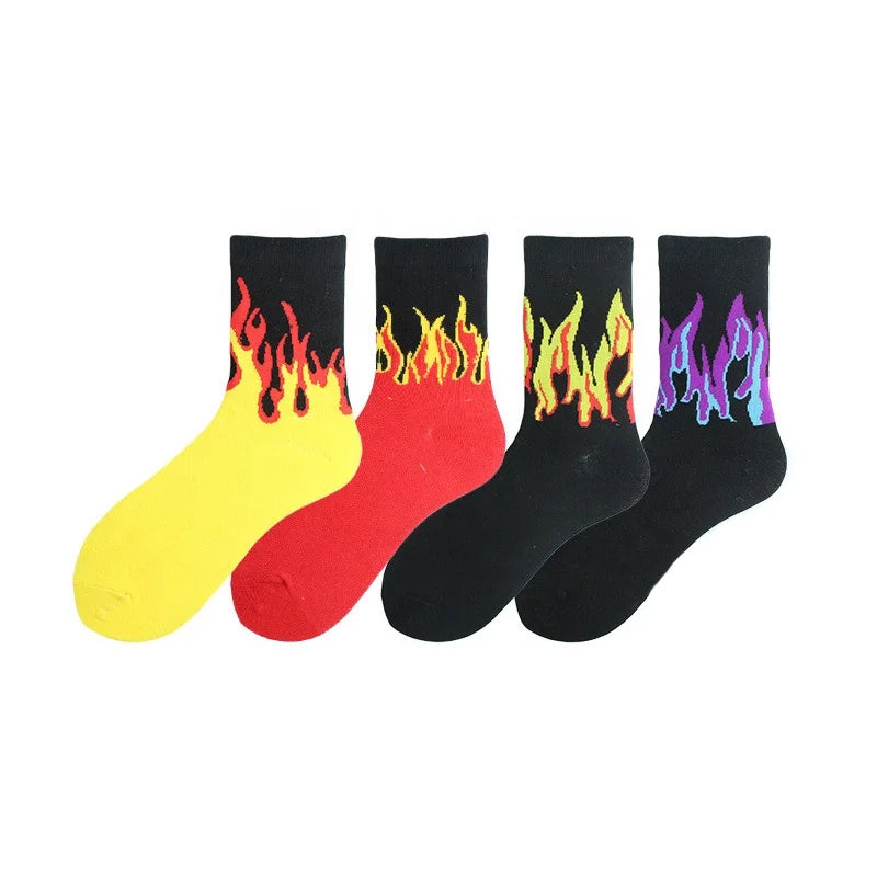 Wholesale Personality Fire Pattern Hip Hop Socks Men Unisex Street Flame Skateboard Socks