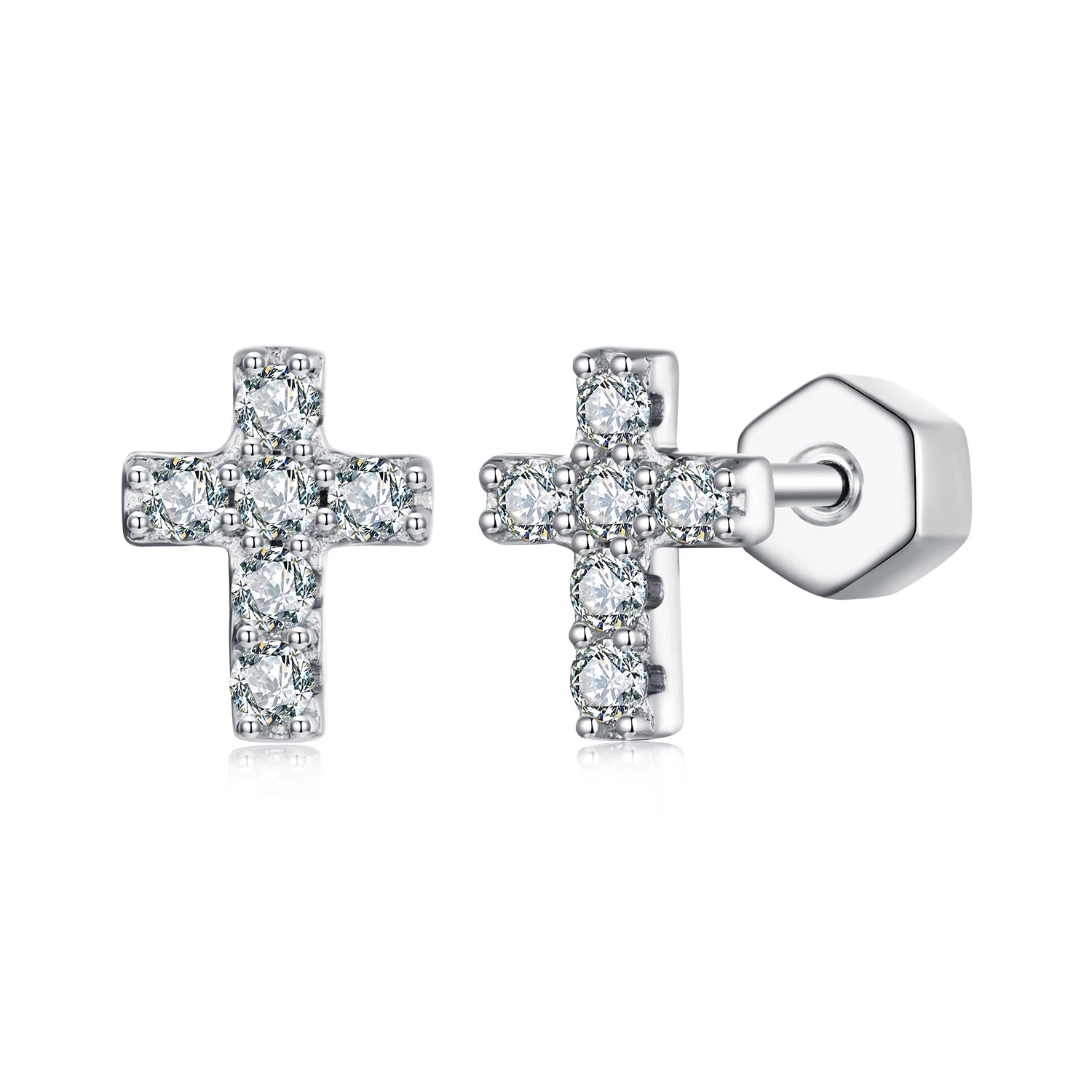 White Gold Plated Moissanite Cross Earrings for Women 925 Sterling Silver Small Religious Faith Cross Studs Huggies