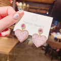 2022 Wholesale Shiny Rhinestone Heart Earrings 925 Sterling Silver Needle Pink Love Shaped Crystal Drop Earrings Women