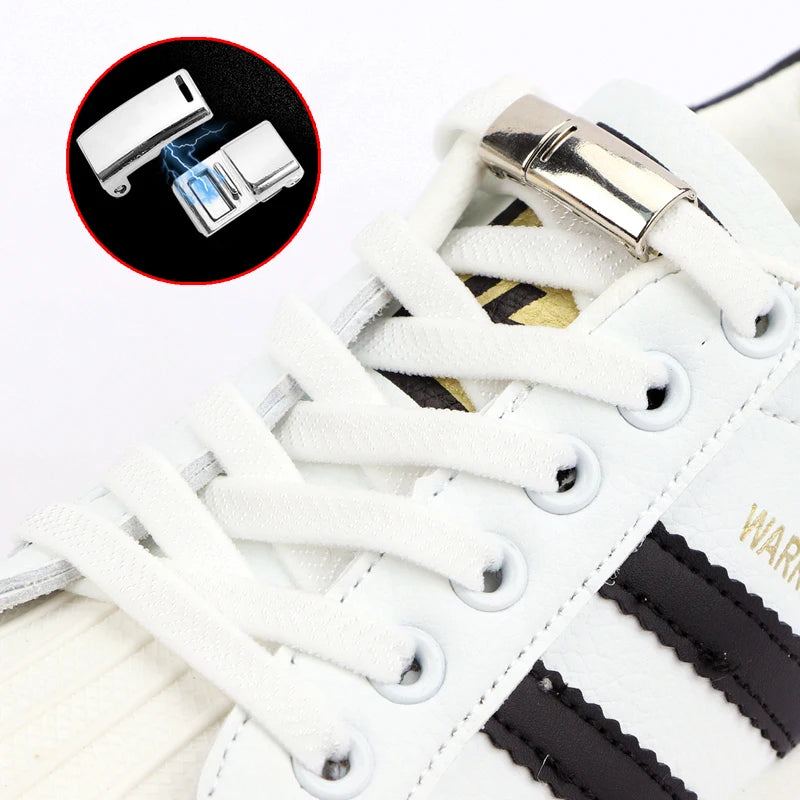 Colorful Quick Magnetic Locking No Tie Shoelaces Flat Polyester Laces for Children and Adults for Leisure Sneakers