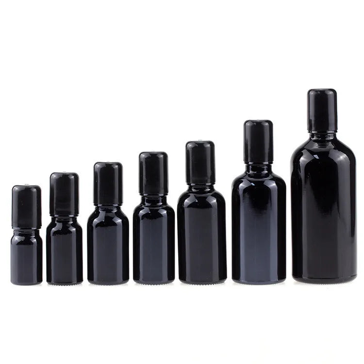 5ml 10ml 15ml 20ml 30ml 50ml 100ml Shiny/glossy Black Essential Oil Glass Roll on Bottle With Steel Roller and Black Cap