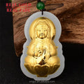 Certified Hetian Jade Inlaid With Gold Pure Gold Hetian White Jade Large Guanyin Buddha Pendant Gold Inlaid Jade Factory