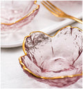 Handcrafted Flower Shaped Gold Inlay Pink Decorative Ice Cream Fruit Plate Glass Mini Dish Bowl
