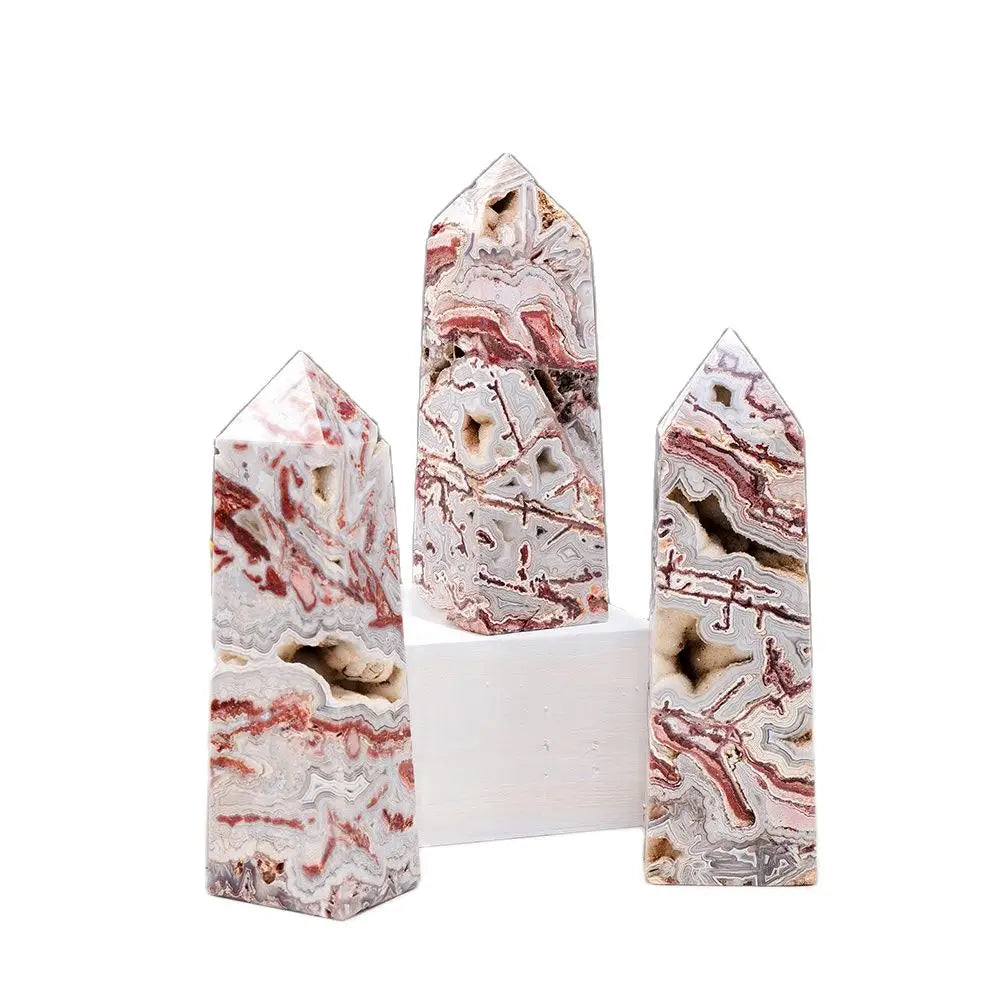 Wholesale Natural Gemstone Polished Druzy Mexican Crazy Agate Crystal Tower Point