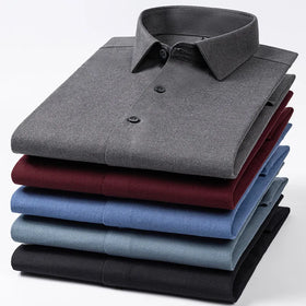 New Solid Color Plaid Wool Shirt Men's Long Sleeved Business Casual Shirt Non Ironing and Wrinkle Resistant High-end Shirts
