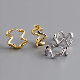 SP Minimalist Hoop Earrings High Quality S925 Sterling Silver Wave Design Hoop Earrings Women