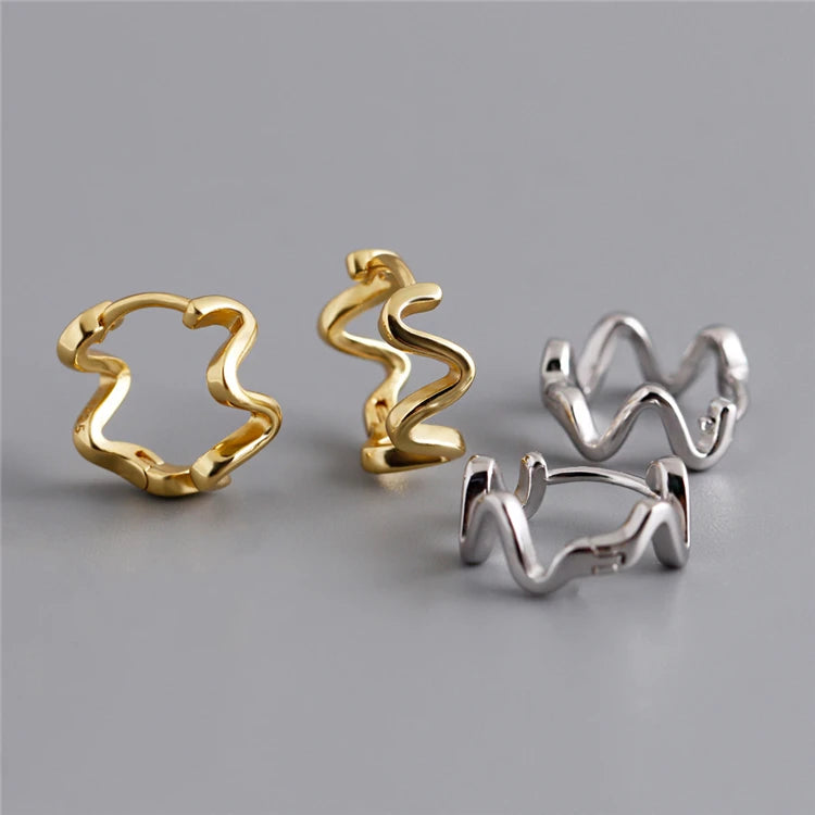 SP Minimalist Hoop Earrings High Quality S925 Sterling Silver Wave Design Hoop Earrings Women