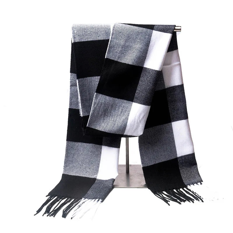 Factory Direct Unisex Men's Women's Winter Cashmere Wool Blend Long Plaid Scarf Shawl