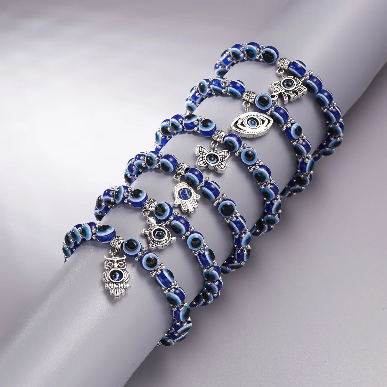 Lucky Charm Beads Bracelet Resin Bangles Bracelets Blue Devil Eye Palm Butterfly Elephant Jewelry Bracelets for Women Men