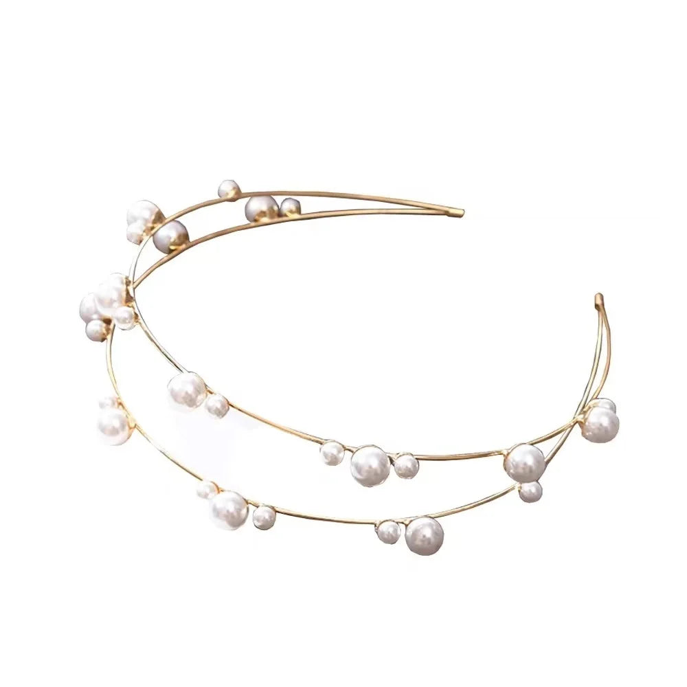 Hot Sale Pearl Hairband Korean Version Crystal Two Layers Headband Row Retro fairy With Thin Headband Female Bride's Hair Band