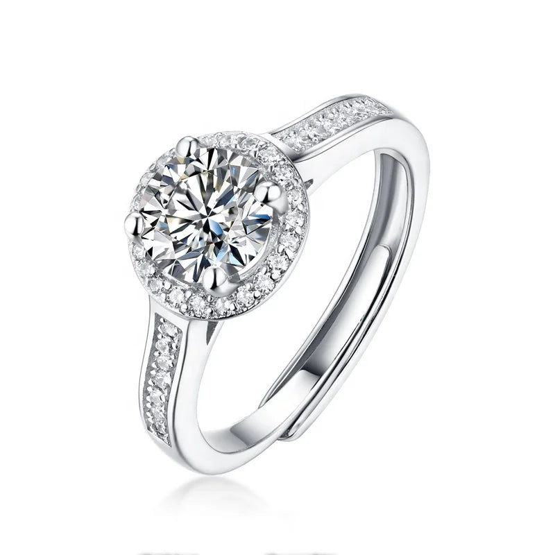 Abiding Wholesale 925 Sterling Silver Ring Wedding Adjustable Ring Engagement Moissanite 1ct Diamond Open Ring Jewelry MegaBDM